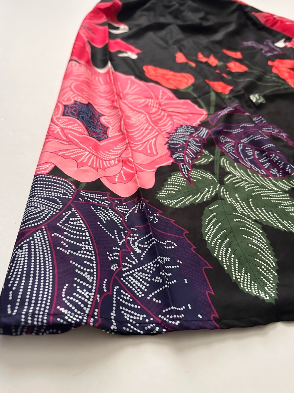 Black Floral Maxi Skirt with Vibrant Pink & Red Blooms - Picture 2 of 5